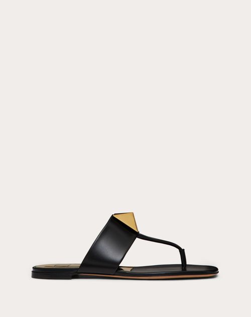 Valentino Garavani - One Stud Calfskin Flat Thong Sandal - Black - Woman - Sandals