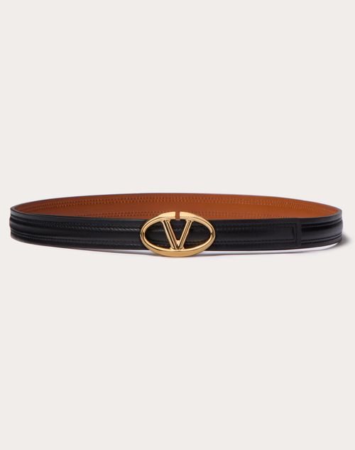 Valentino Garavani - The Bold Edition Vlogo Shiny Calfskin Belt 20 Mm - Black/brown - Woman - Belts