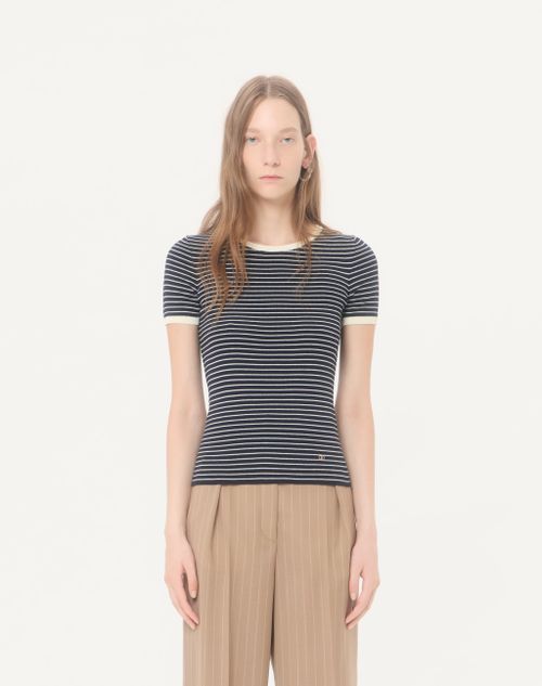 Valentino - ストライプ コットン ニットプル - ネイビー/ラテ - ウィメンズ - ニット