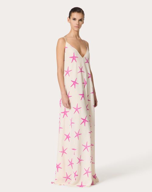 Valentino - Vestido De Noche De Crepe De Chine Starfish - Marfil/pink Pp - Mujer - Ropa