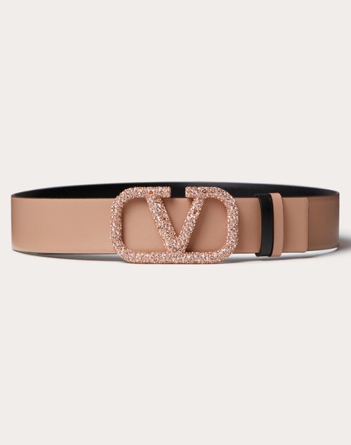 Valentino Garavani - Ceinture Réversible Vlogo Signature En Cuir De Veau Brillant. Hauteur : 40 mm - Rose Cannelle/noir - Femme - Ceintures