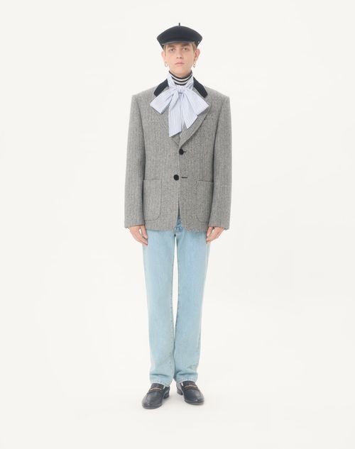 Valentino - Valentino Cotton Poplin Shirt With Scarf Collar And Vlogo Embroidery - Azure/white - Man - Shirts