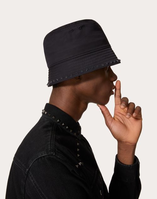 Rockstud Cotton Bucket Hat With Stud Appliqué for Man in 