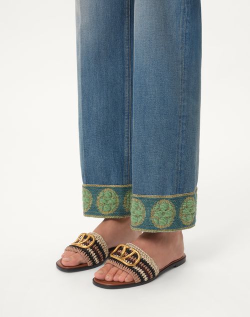 Valentino Garavani - Vlogo Signature Slide Sandal With Crochet Embroidery - Multicolour - Woman - Shelf - W Shoes - Summer Vlogo