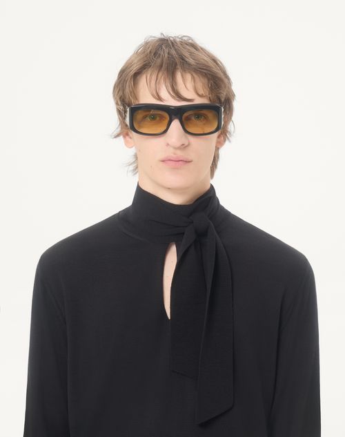 Valentino - Maglia Valentino In Lana Con Collo A Sciarpa E Ricamo Vlogo - Nero - Uomo - Maglieria