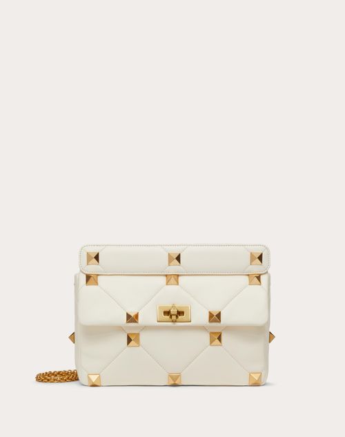 Valentino Garavani - Large Roman Stud The Shoulder Bag In Nappa With Chain - Ivory - Woman - Roman Stud - Bags