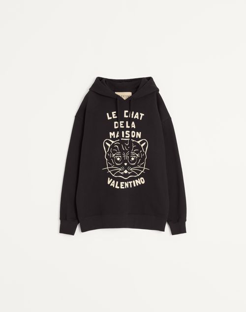 Valentino - Cotton Sweatshirt With Chat De La Maison Patch - Black/butter - Man - Shelf - Mrtw - Fancy Daywear W1