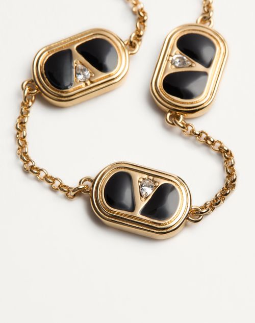 Valentino Garavani - Ovalette Bracelet In Metal, Enamel, Crystals And Swarovski® Pearl - Gold/black - Woman - Jewellery