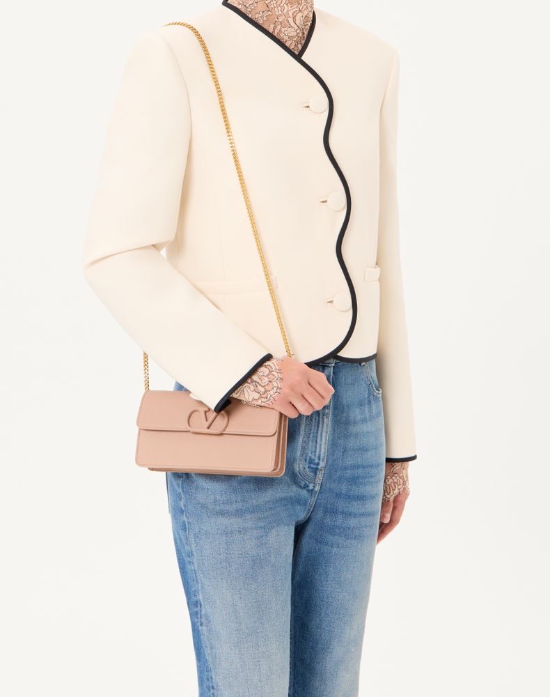 Valentino Garavani Vlogo Signature Grainy Calfskin Wallet With Chain Woman Rose Cannelle Uni