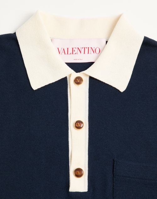 Valentino - Long-sleeved Cotton Polo Shirt - Indigo/butter - Man - Knitwear