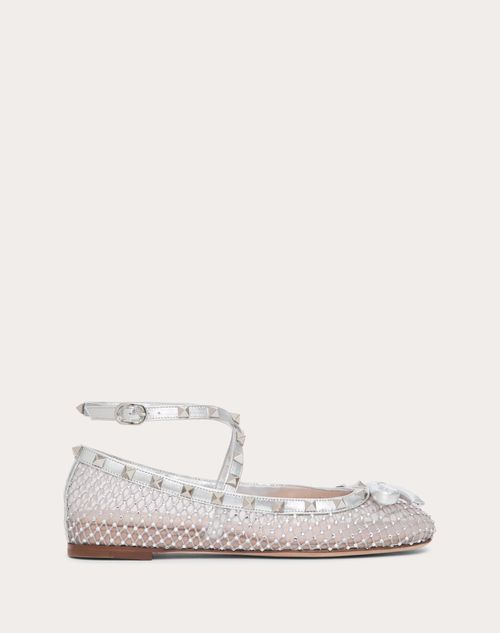 Valentino Garavani - Rockstud Mesh Ballerina With Crystals - Silver - Woman - Ballerinas