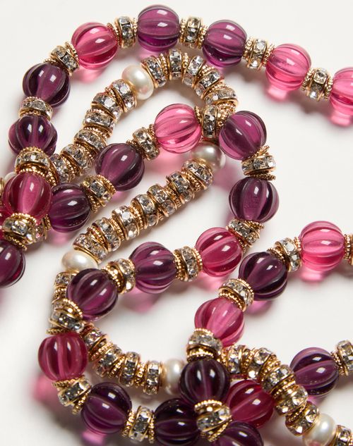 Valentino Garavani - Coeur Royal Necklace In Metal, Enamel, Fluted Glass, Pearls And Crystals - Gold/crystal - Woman - Jewelry