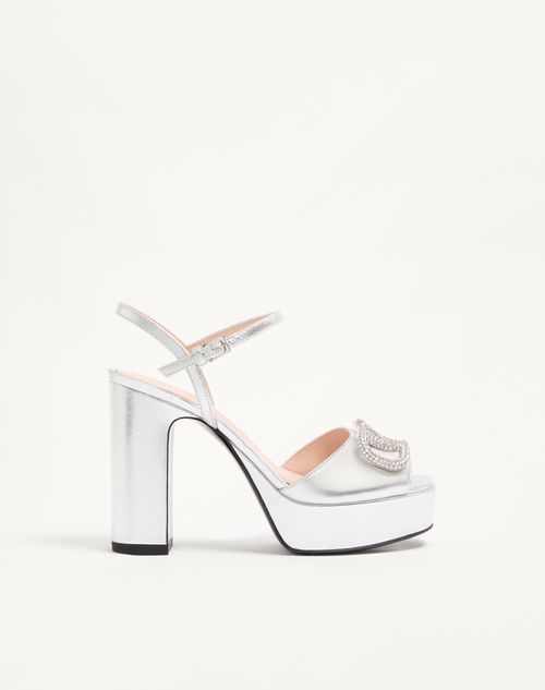 Valentino Garavani - Vlogo Signature Platform Sandal In Laminated Nappa Leather 115mm - Silver - Woman - Sandals