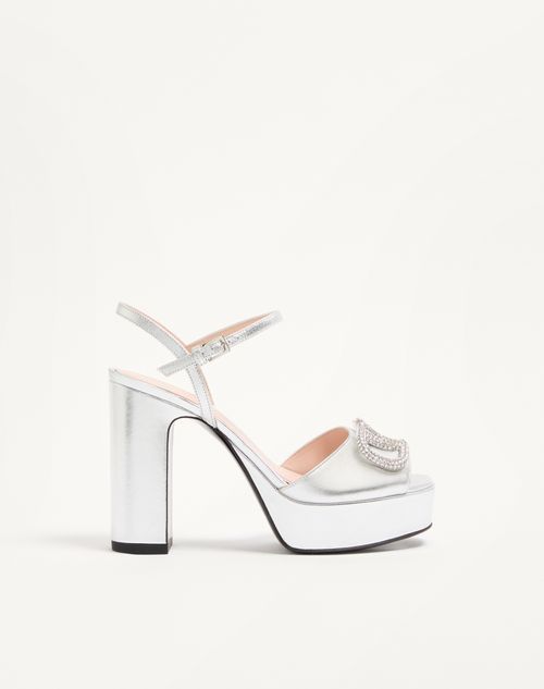 Valentino Garavani - Vlogo Signature Platform Sandal In Laminated Nappa Leather 115mm - Silver - Woman - Sandals