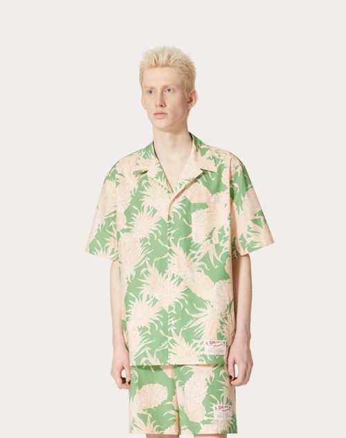 Cotton Bowling Shirt With Pineapple Print for Man in Green