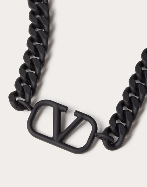 Valentino Garavani - Vlogo Signature Metal Necklace With Rubber-effect Finish - Black - Man - Gifts For Him