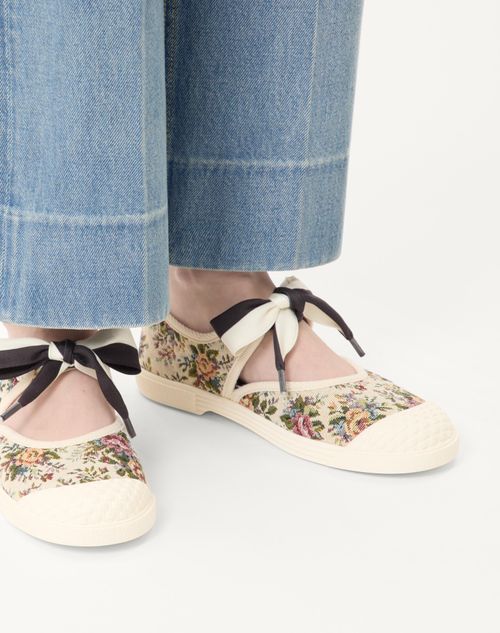Valentino Garavani - Bay By Bay Ballerina Sneakers In Papier Floral Jacquard Fabric - Beige/multicolor - Woman - Sneakers