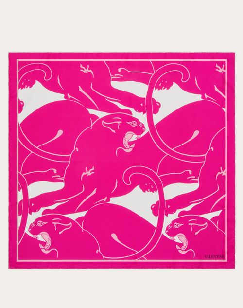 Valentino Garavani - Silk Scarf In Panther Print - Ivory/pink Pp - Woman - Soft Accessories