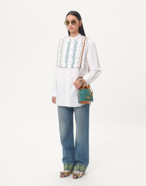 Valentino Garavani - Vlogo Signature Mini Bucket Bag In Raffia Crochet - Green/azure/camel - Woman - Shoulder Bags
