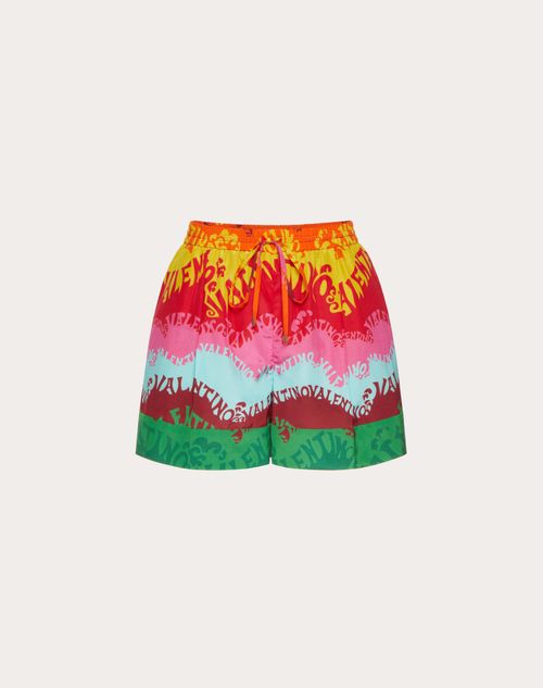 Valentino - Valentino Waves Multicolor Print Poplin Shorts - Multicolor - Woman - Pants And Shorts