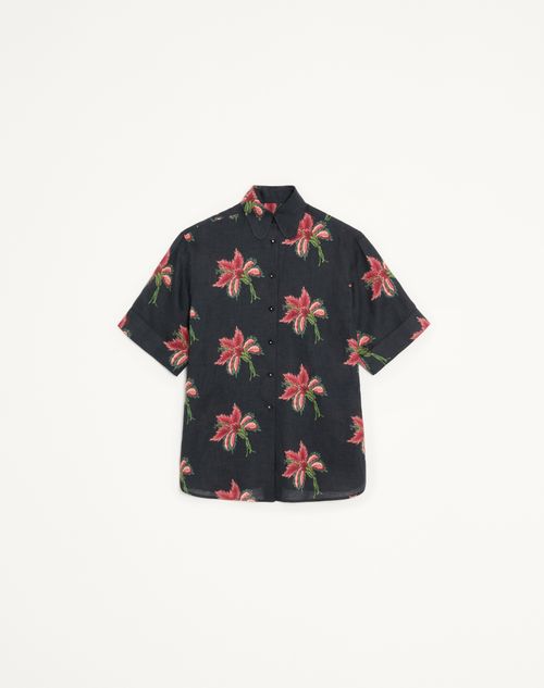 Valentino - Papier Floral Linen Shirt - Black/multicolor - Woman - Shirts And Tops