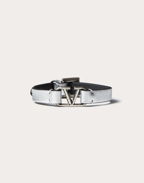 Vlogo Signature Leather Bracelet in Silver/black | US