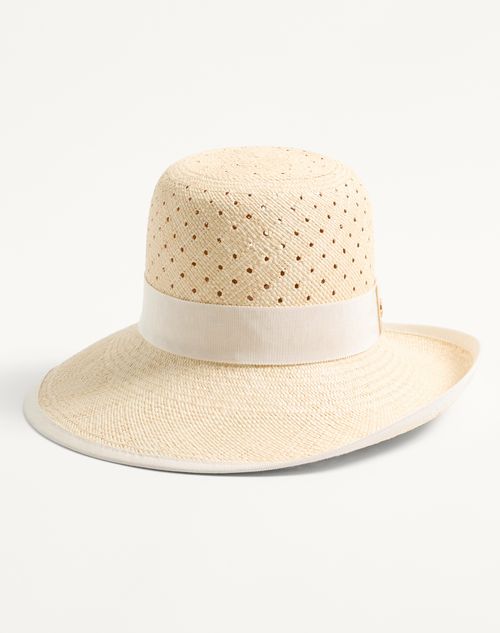 Valentino Garavani - Vlogo Signature Hat In Perforated Panama - Natural - Woman - Soft Accessories - Accessories