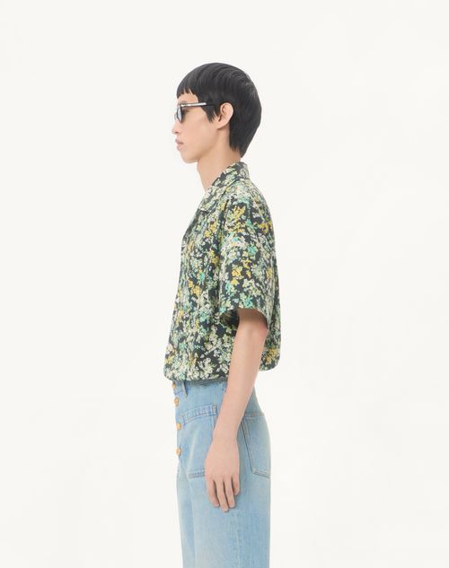 Valentino - Valentino Cotton Poplin Bowling Shirt With Papier Floral Print - Black/multicolor - Man - Shirts
