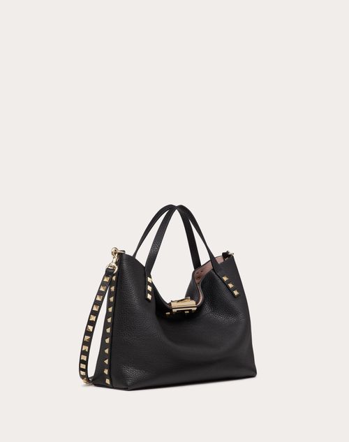 Small Rockstud Grainy Calfskin Bag With Contrasting Lining for Woman in  Black/rose Quartz