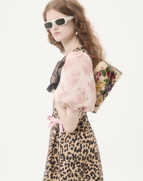 Valentino Garavani - Valentino Garavani Devain Embroidered Small Shoulder Bag - Natural/multicolour - Woman - Shoulder Bags