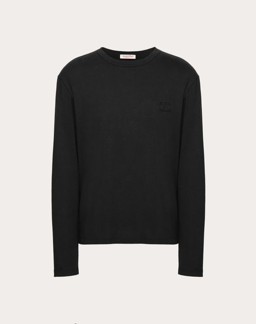 Valentino - ヴァレンティノ Vロゴシグネチャーパッチ コットン ロングスリーブ Tシャツ - ブラック - メンズ - Tシャツ/スウェット