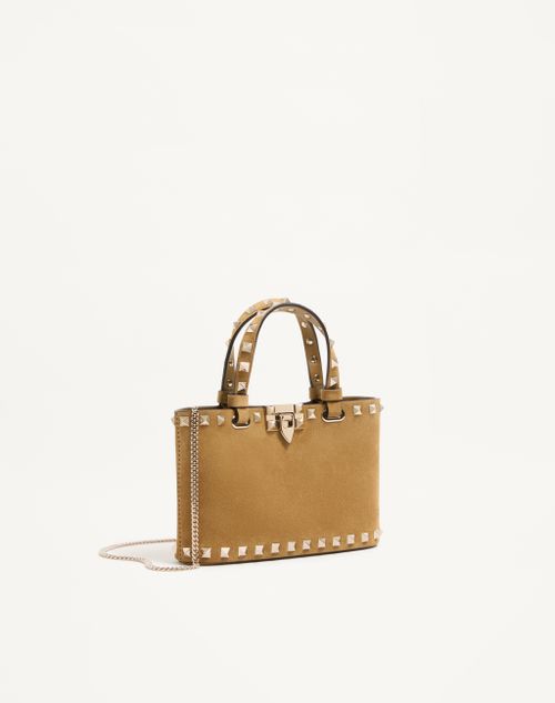Valentino Garavani - Bolso De Compras Rockstud Mini De Ante - Havana Beige - Mujer - Bolsos Shopping