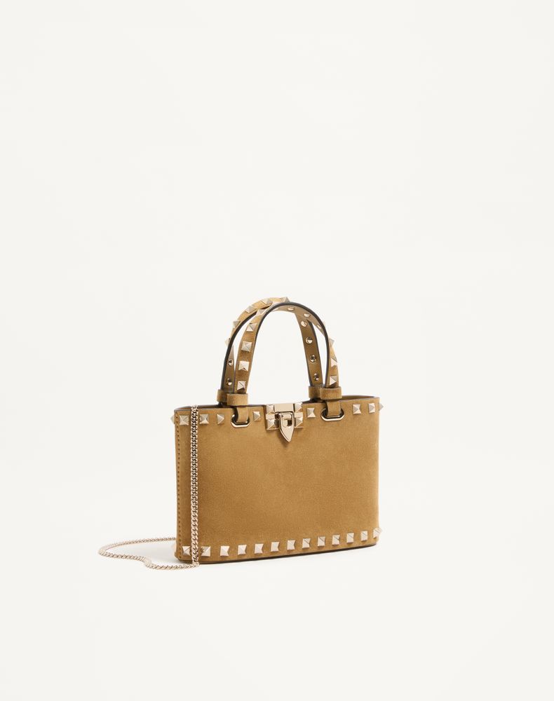 Valentino Garavani Rockstud Mini Suede Shopping Bag Woman Havana Beige Uni
