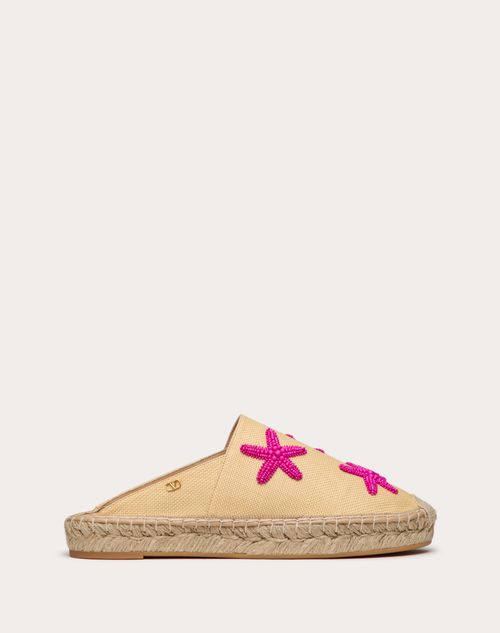 Valentino Garavani - Valentino Garavani Escape Mule In Raffia With Starfish Embroidery 25mm - Natural/pink Pp - Woman - Espadrilles - Shoes