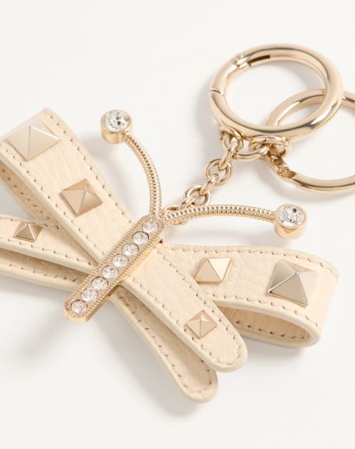 Valentino Garavani - Valentino Garavani Rockstud Bag Charm With Keychain In Grainy Calfskin And Swarovski® Crystals - Ivory/crystal - Woman - Bag Charms And Keyrings