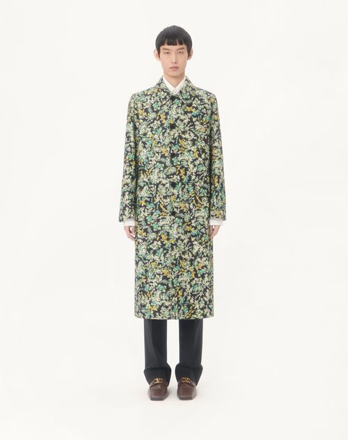 Valentino - Valentino Single-breasted Coat In Cotton Drill With Papier Floral Print - Black/multicolour - Man - Coats And Blazers