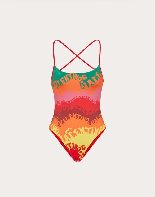 Valentino - Lycra Swimsuit With Valentino Waves Multicolor Print - Multicolor - Woman - Beachwear