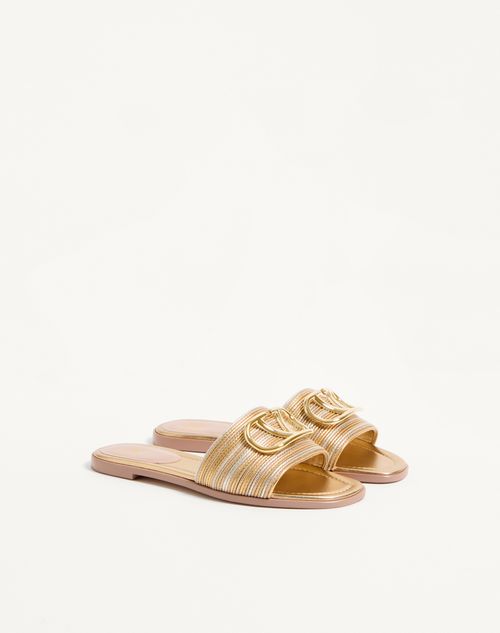Valentino Garavani - Vlogo Signature Metallic Leather Slide Sandal With Cornely Embroidery - Gold - Woman - Slides And Thongs