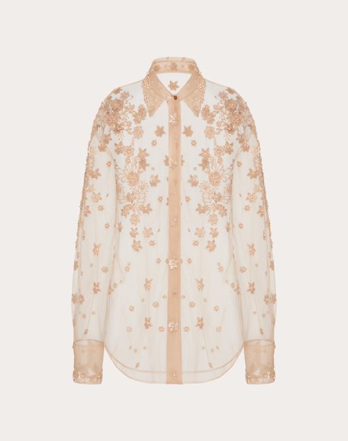 Valentino - Embroidered Tulle Illusione Shirt - Hazelnut - Woman - Shirts And Tops
