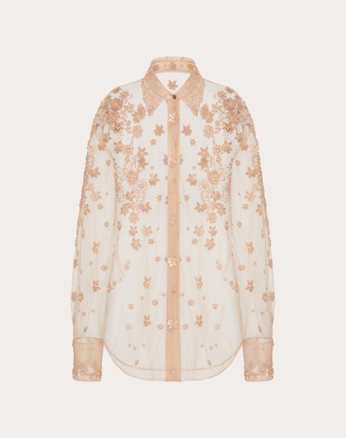 Valentino - Embroidered Tulle Illusione Shirt - Hazelnut - Woman - Shelf - Pap 