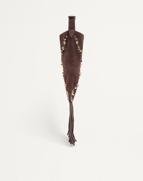 Valentino Garavani - Valentino Garavani Nellcôte Suede Shoulder Bag With Fringes - Brown - Man - Shoulder Bags
