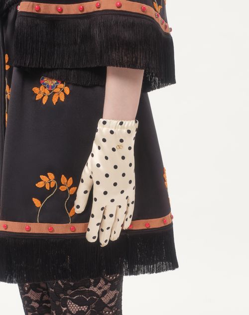 Valentino Garavani - Vlogo Signature Polka Print Silk Gloves - Birch/black - Woman - Hats And Gloves