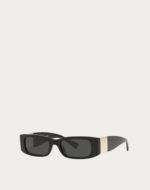 Valentino - Rectangular Acetate Frame Roman Stud - Black/gray - Woman - Eyewear