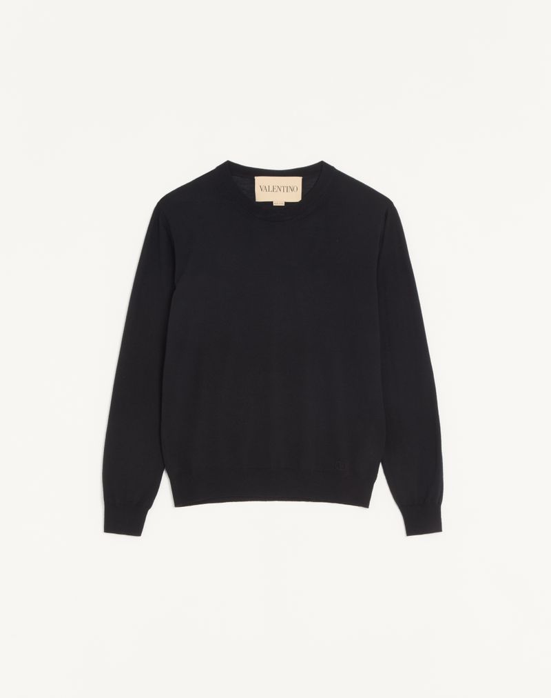 Pull Laine Broderie VLogo Noir — Valentino
