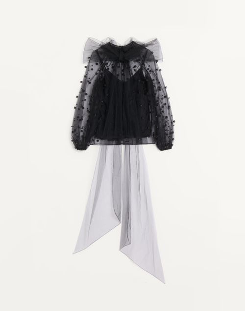 Valentino - Tulle Illusione Embroidered Top - Black - Woman - Shirts & Tops