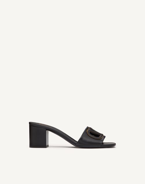 Valentino Garavani - Vlogo Cut-out Slide Sandal In Calfskin 60mm - Black/antique Brass - Woman - Sandals
