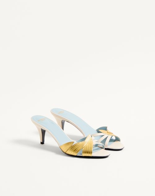 Valentino Garavani - Foliefoliage Slide Sandal In Kidskin 65 Mm - Ivory/gold - Woman - Woman Shoes Sale