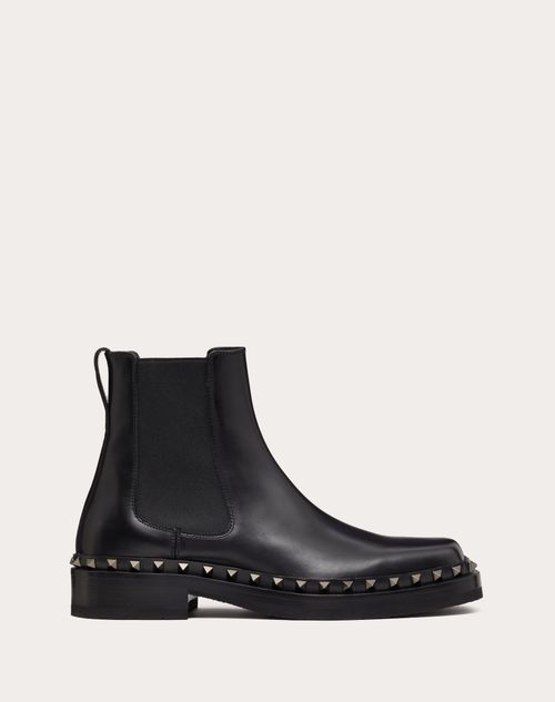 M way Rockstud Ankle Boot In Calfskin Leather for Man in Black