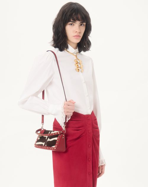 Valentino Garavani - Borsa Piccola A Tracolla Valentino Garavani Rockstud In Vitello Effetto Cavallino Animalier - Bianco/marrone/rosso - Donna - Borse A Spalla