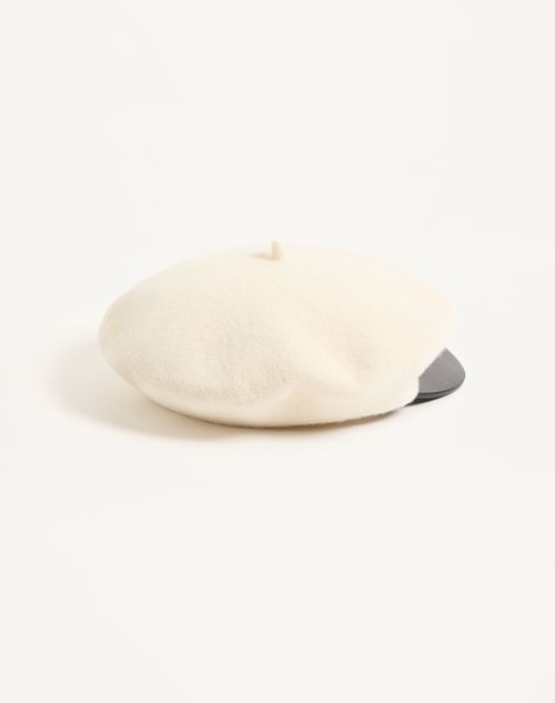 Valentino Garavani - Valentino Garavani Vlogo Signature Wool Beanie With Leather Visor - Ivory - Woman - Hats And Gloves